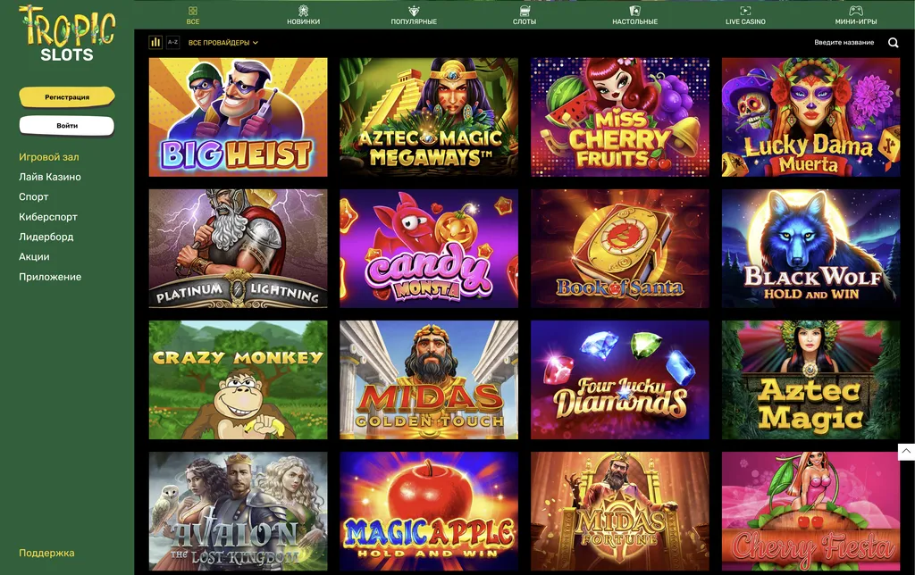 Премиум-коллекция игр для азартных в Tropic Slots казино.